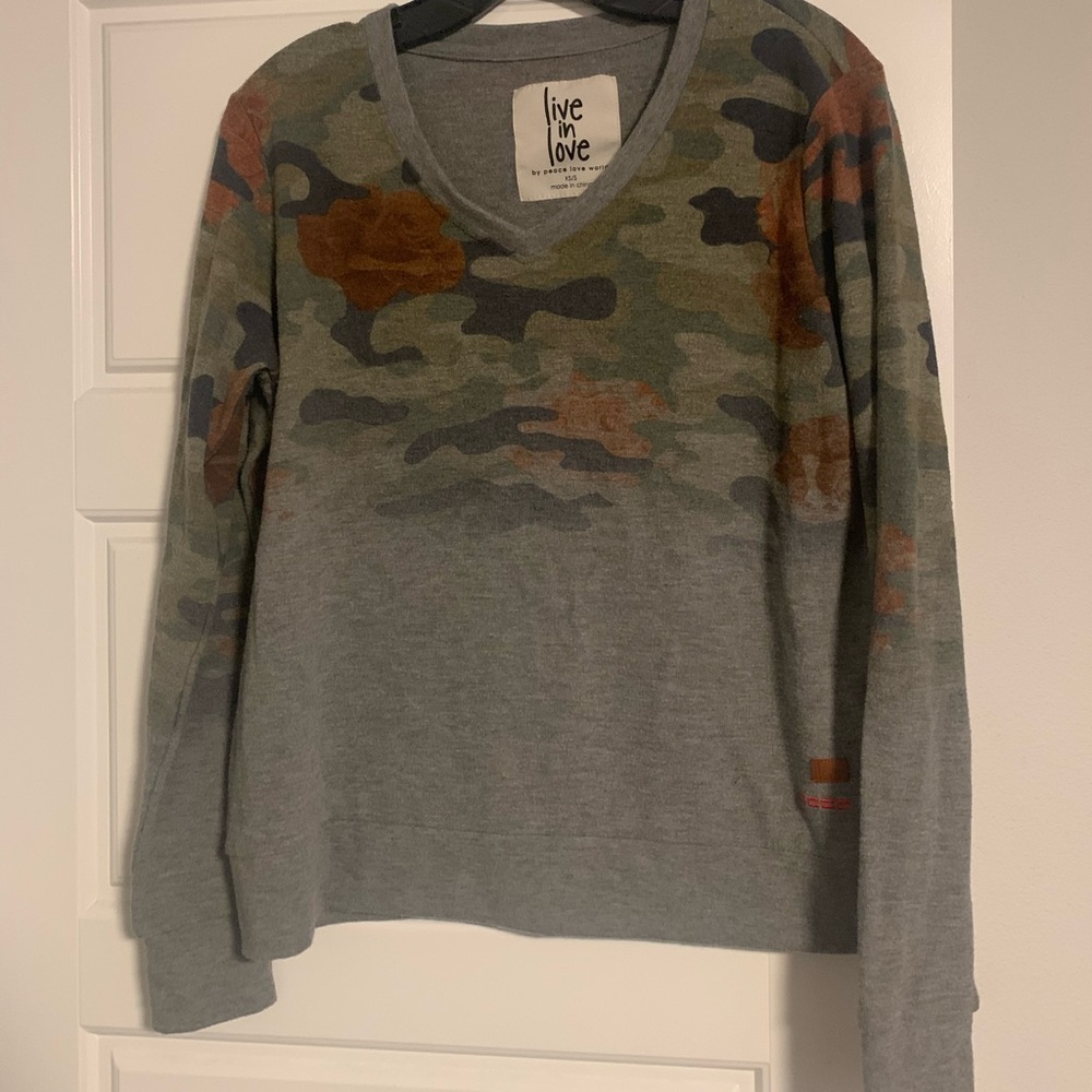 Grey & Camo V-Neck Sweater